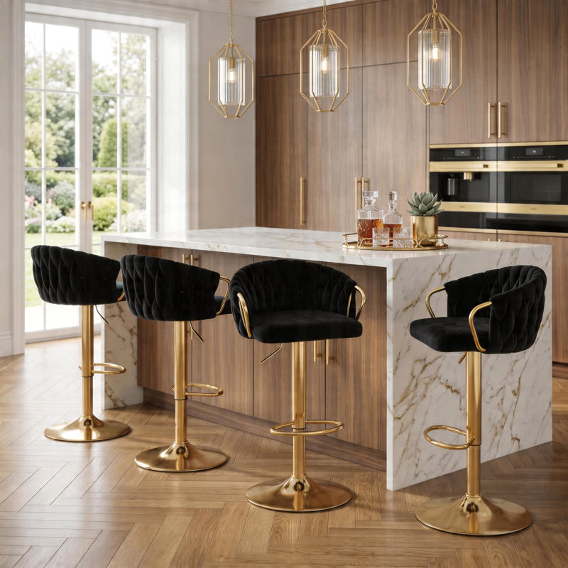 Christal Swivel Upholstered Adjustable Height Counter Stool, Black