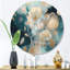 «Blue and Gold Exploration Floral Forms IV», art mural rond floral abstrait sur métal-88627532