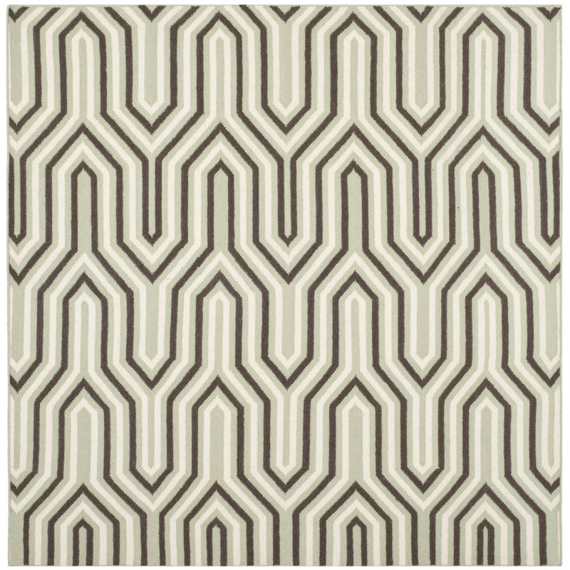 Tapis à motif géométrique en laine / coton tissé à la main Rodgers en brun / gris / beige, Carré 6 pi
