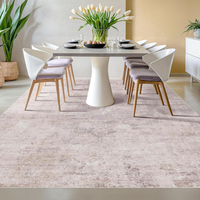 Tapis modernes pour le salon - Tapis contemporain poussiéreux pour table de salle à manger, motif à médaillon délavé, léger et antidérapant pliable