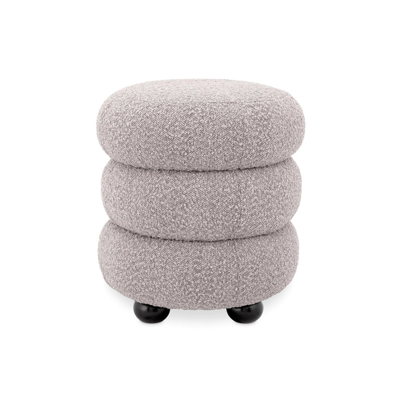 Repose-pieds rembourré Tulum, Mélange de polyester gris bouclé