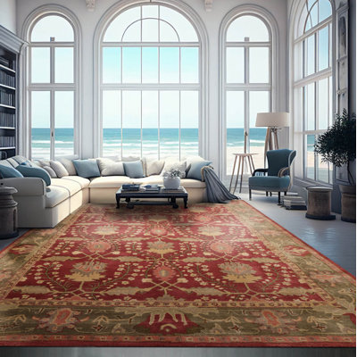 Multi Size Hand-Tufted Area Rug Wool Traditional Rusty Red Olive Color