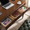 Bureau rectangulaire en bois massif avec tiroirs Walnut