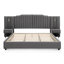 Structure de lit très grand tapissier avec tissu en velours, conception à rayures verticales avec boutons autour du très grand lit plateforme avec tête de lit, structure solide et table de chevet - aucun sommier nécessaire-332720819-332720831