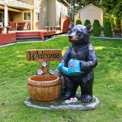 Charmante sculpture d'ours avec jardinière intégrée, ornement de jardin résistant aux intempéries pour la décoration extérieure et le jardinage