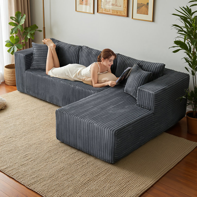 Canapé modulaire 105 po avec méridienne gauche, siège modulaire profond, sans assemblage requis, gris, Gris
