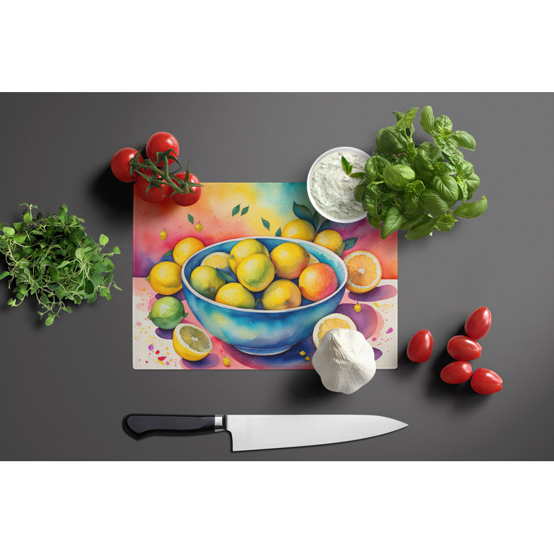 Colorful Lemons Glass Cutting Board Large