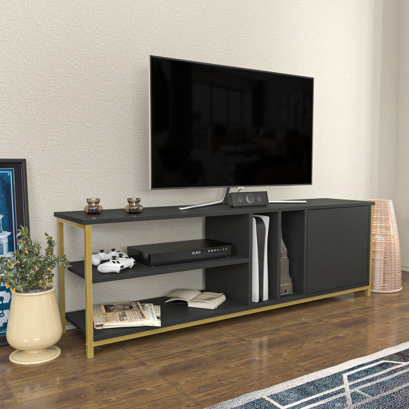Meuble télé, Gris/doré