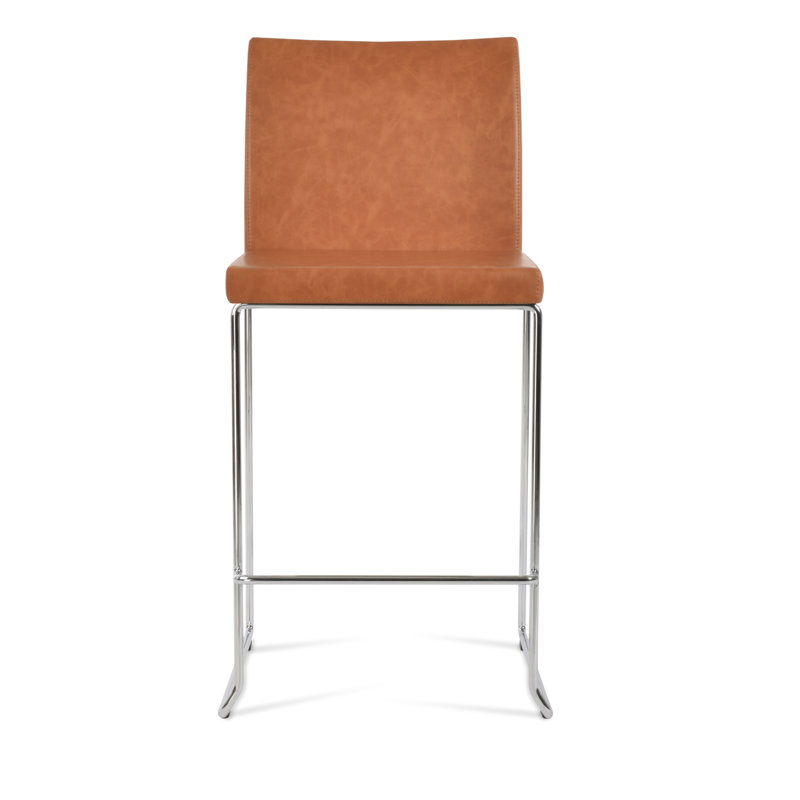 Tabouret de bar et de comptoir empilable Aria, Chrome, Tabouret de comptoir (siège d'une hauteur de 24 p, Caramel PPM