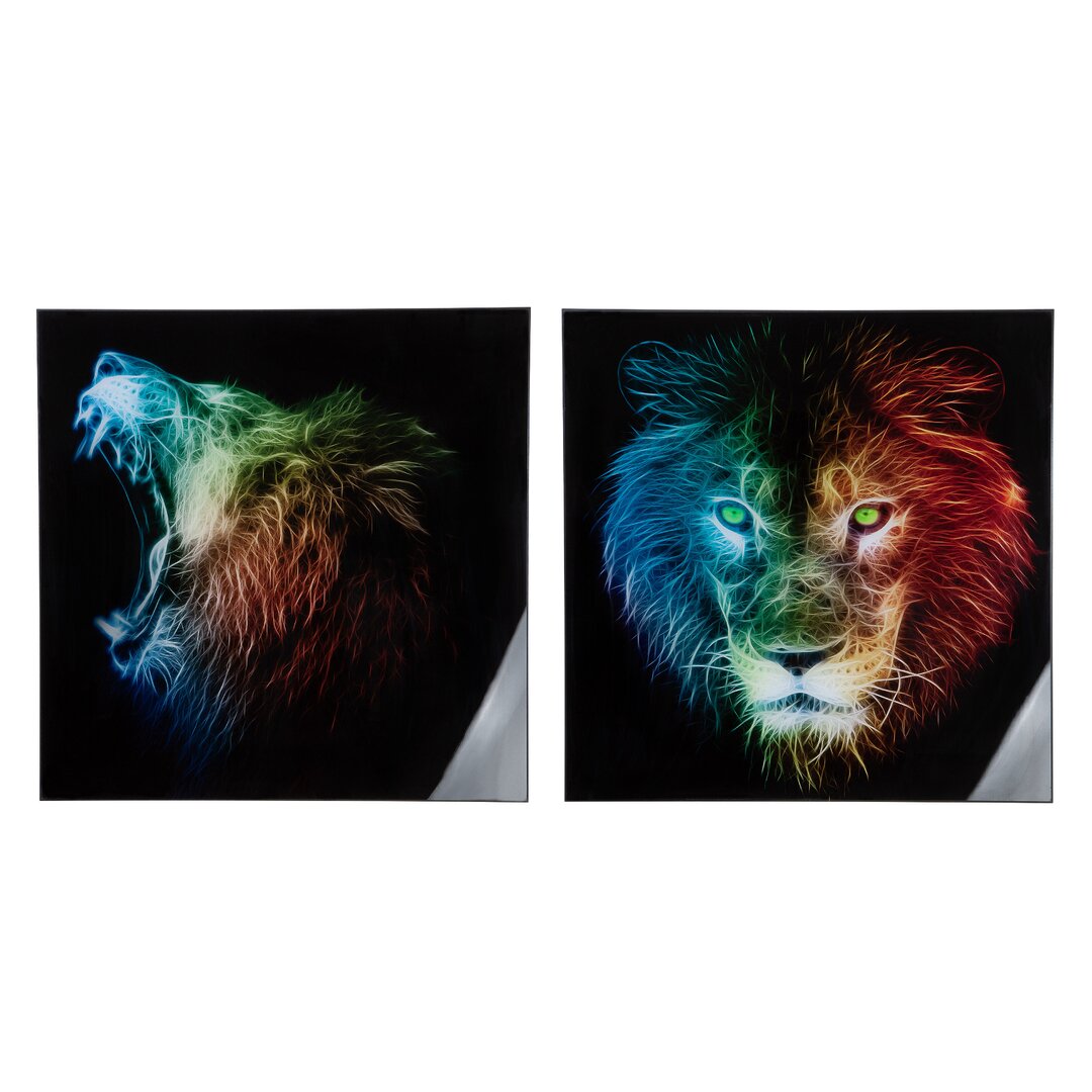 2-tlg. Wandbilder-Set Colorful Lion