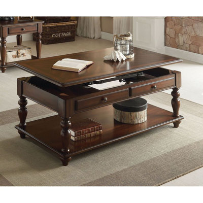 Table basse à plateau relevable avec tablette inférieure, table de salon, table basse rectangulaire