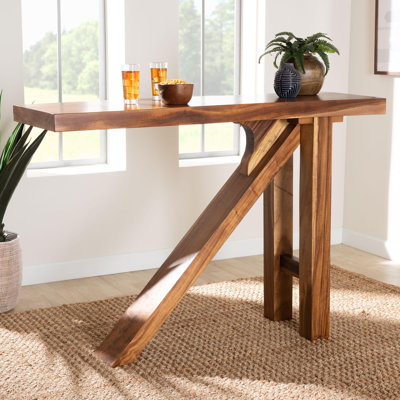 Table de bar Bali & Pari Luli Suar - Console fabriquée à la main en bois massif avec base en angle, table rustique moderne pour bar, cuisine ou salon