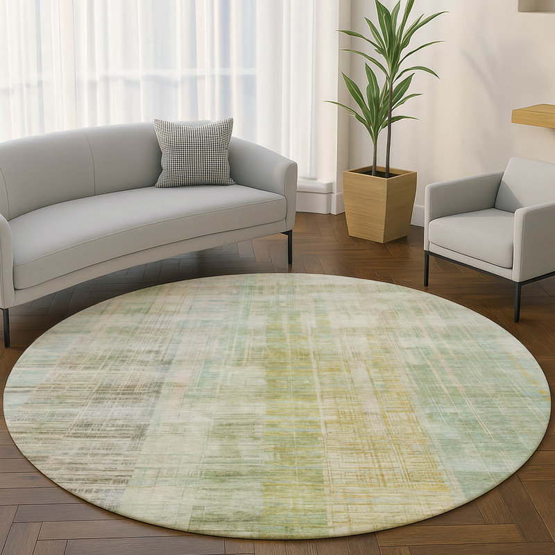 Tapis de qualité supérieure lavable à la machine Mayfield AMF2153, Lin lin, Rond 8 pi