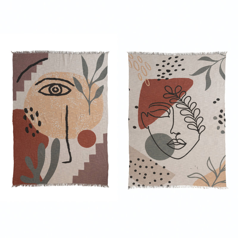 Jeté en coton à imprimé abstrait avec motif abstrait, motif et frange