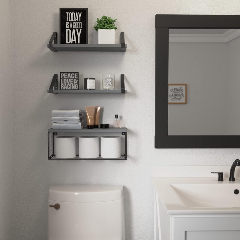 Tablettes flottantes pour salle de bain avec panier