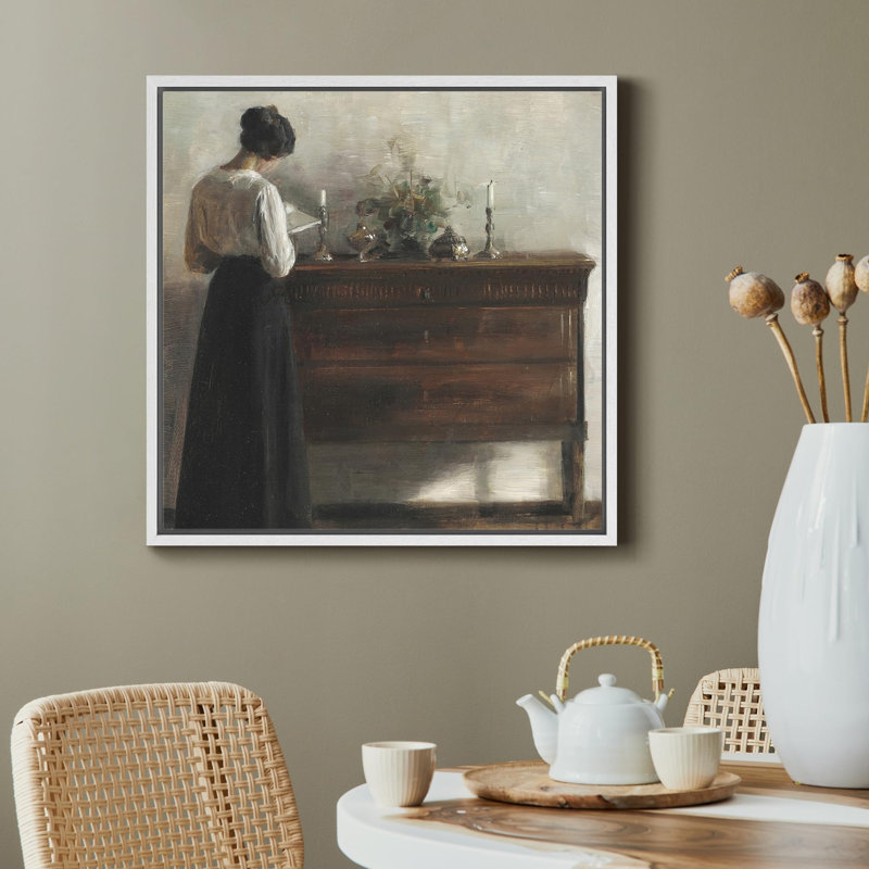 Femme rétro écrivant au bureau, reproduction sur toile, H 16 po x l 16 po, Toile blanche