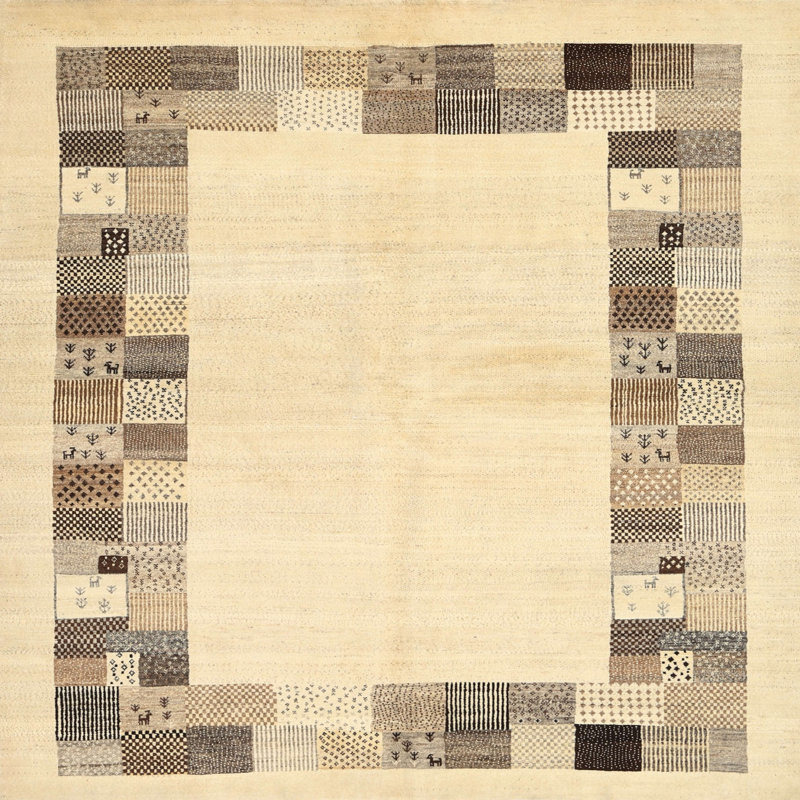 Tapis beige/brun/gris contemporain, Carré 8 pi