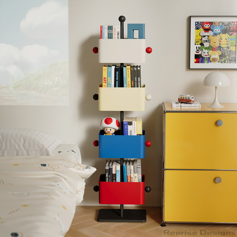 Box Bookshelf , Gray/Beige/Blue/Red