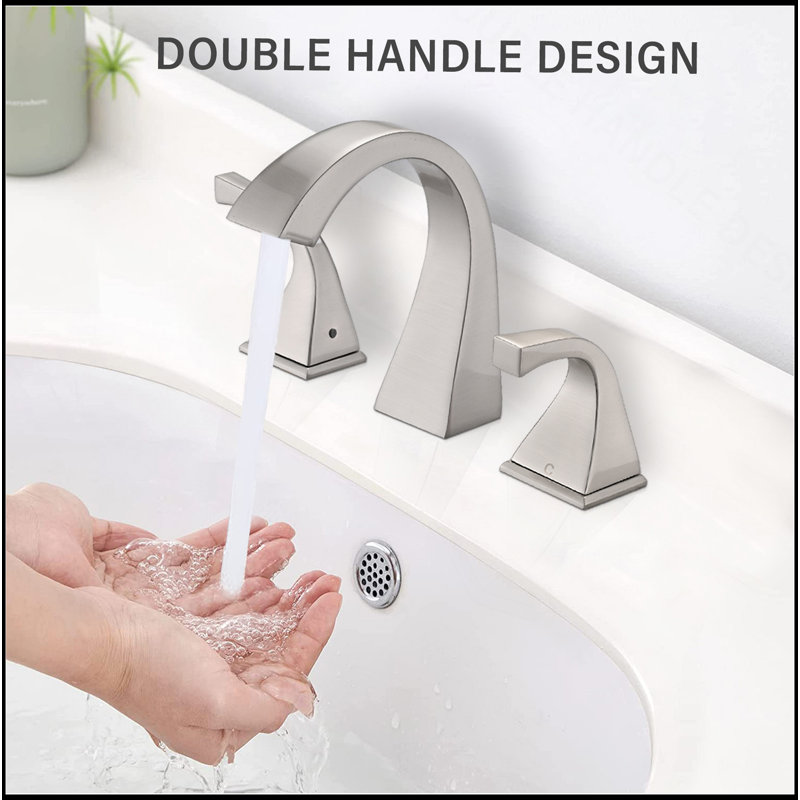 Robinet de lavabo de salle de bain à 2 poignées avec drain, nickel brossé, Nickel brossé