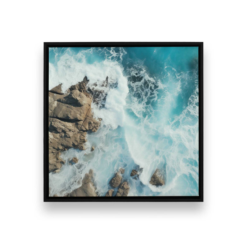 " Sapphire Seaside Dance ", 34" H x 34" W x 1.75" D, Satin Black Floater Framed