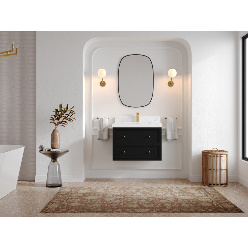 Roswell 30'' Black Floating Single Bathroom Vanity with White Top