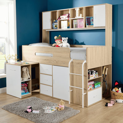 Single (3') Cabin Bed Bed Frame with Storage Included with Built-in Ladder Included with Desk Included