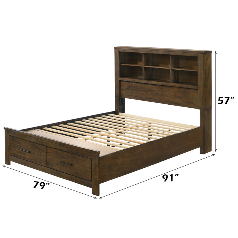 King Oak Wood Frame Bed with Storage Drawers and Headboard