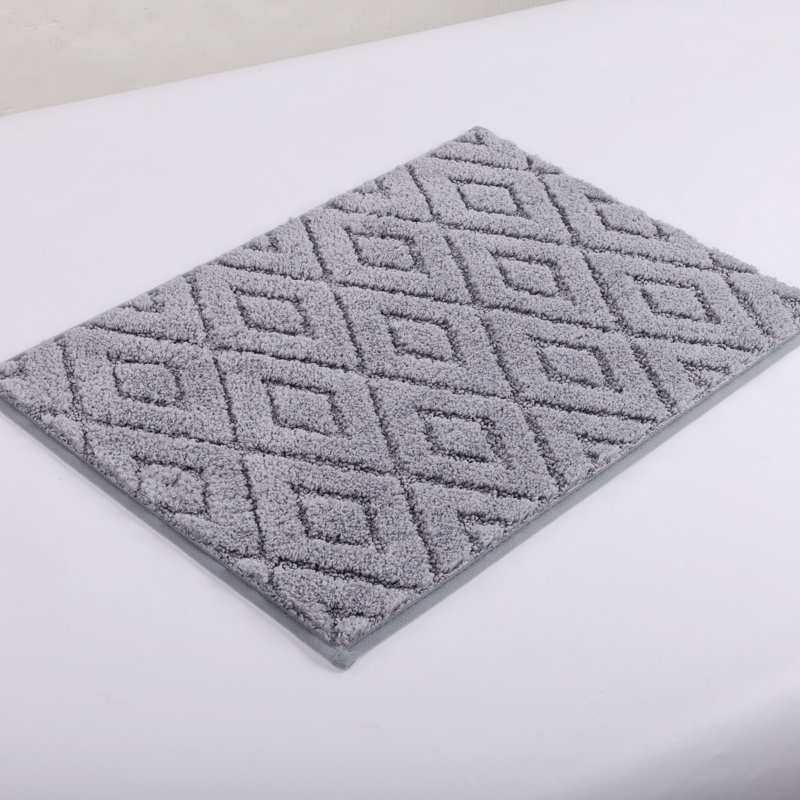 Checkered Absorbent Non-Slip Bathroom Rug (Set of 3), Gray