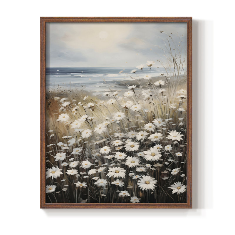 Imprimé floral rétro encadré CECI - bois massif, Noyer, H 30 po x l 24 po