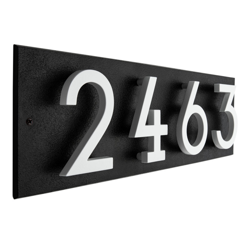 Floating Stand-Off 4-Number Horizontal Sign, Black /W/ White Modern Font Numbers, Yes