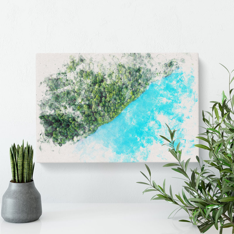 Lake Brienz in Switzerland Watercolour - Wrapped Canvas, 45cm H x 76cm W x 4cm D