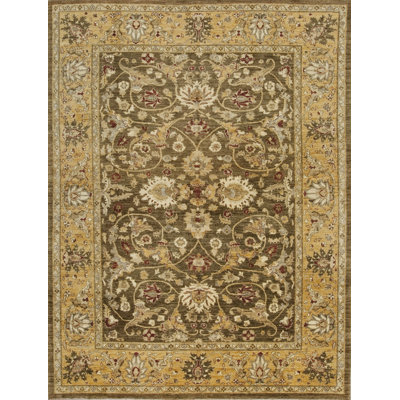 Peshawar One-of-a-Kind Rectangle 7'11" x 10'8" 2010s Rectangle Wool Area Rug in Gold and Green
