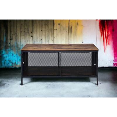 Antique Oak & Black Coffee Table, And With Practical Storage Solution Foldable Table Metal Frame Compartment