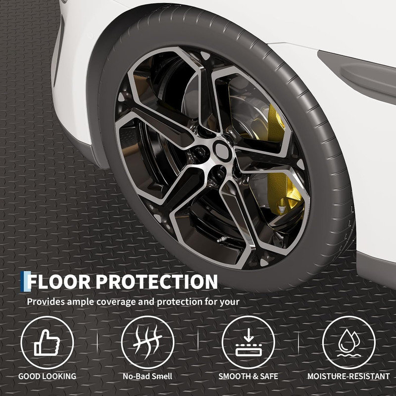 Rouleau de tapis de garage - Protecteur de PVC en plaque épaissie à motif de losanges avec ruban adhésif, L 48 po x L 96 po