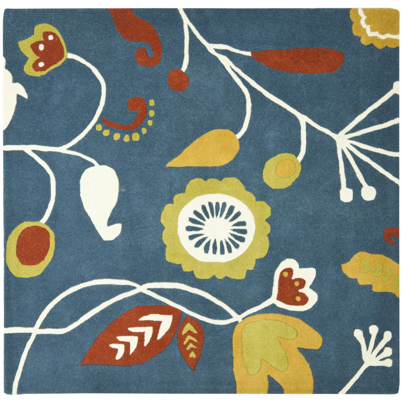 Soho Hand Tufted Wool And Viscose Floral Rug, Square 6'