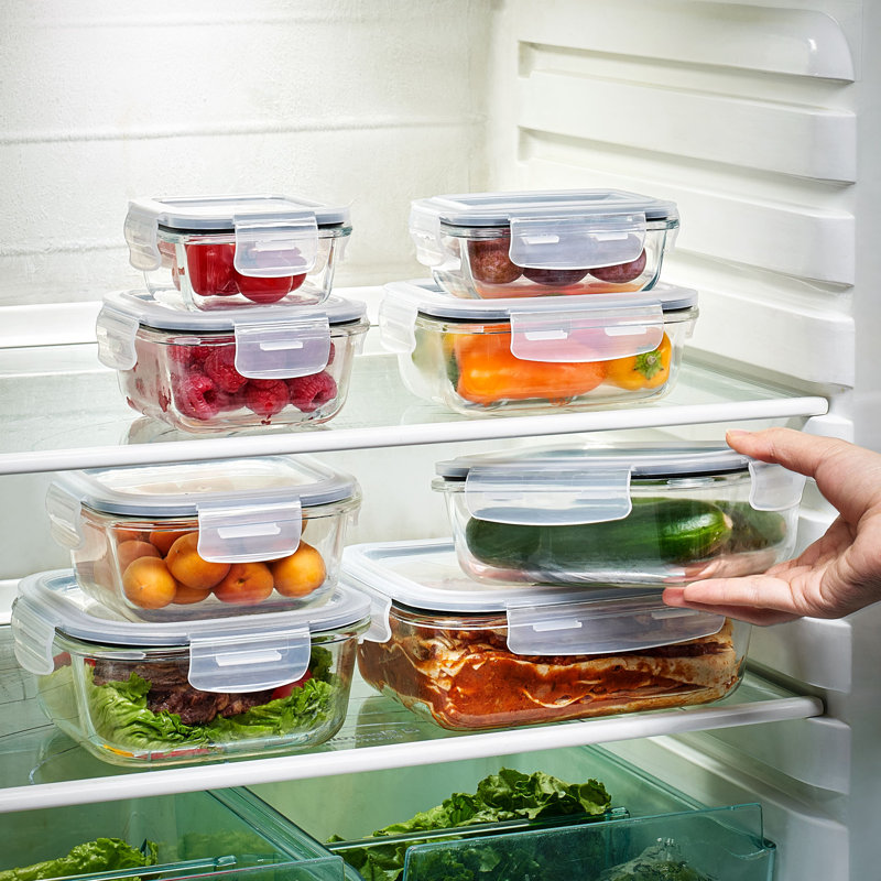 Contenants pour aliments en verre Sorbus avec couvercles - hermétiques, au micro-ondes, au lave-vaisselle et au four - 16 pièces