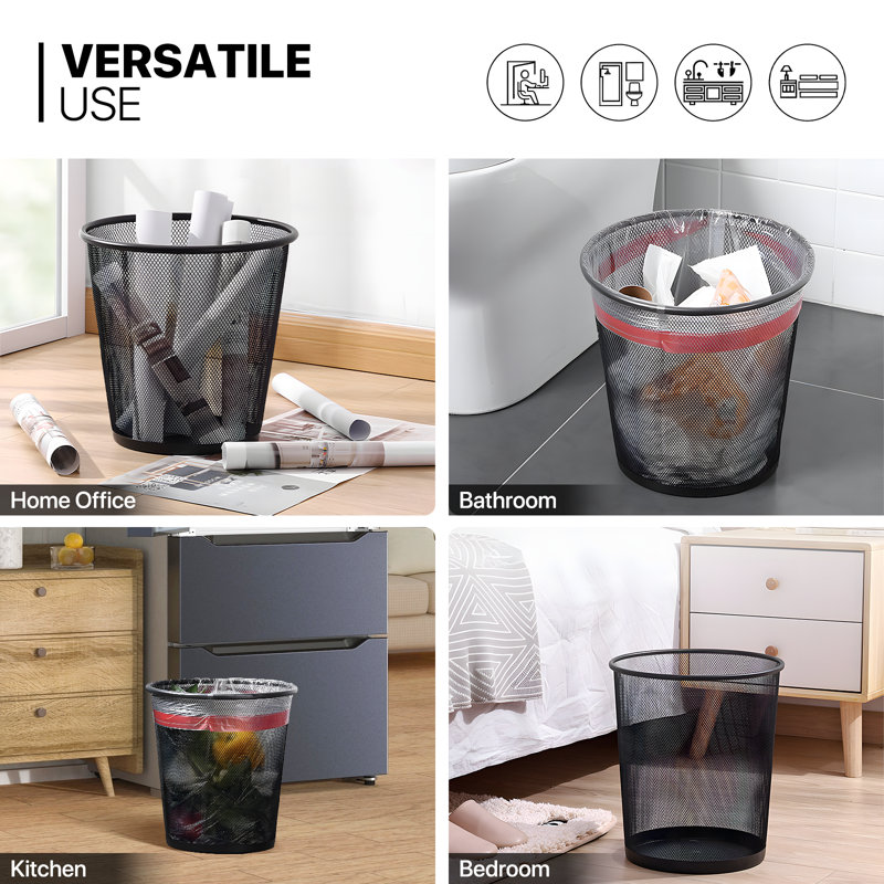 Black Metal Mesh Open-Top Waste Basket Set