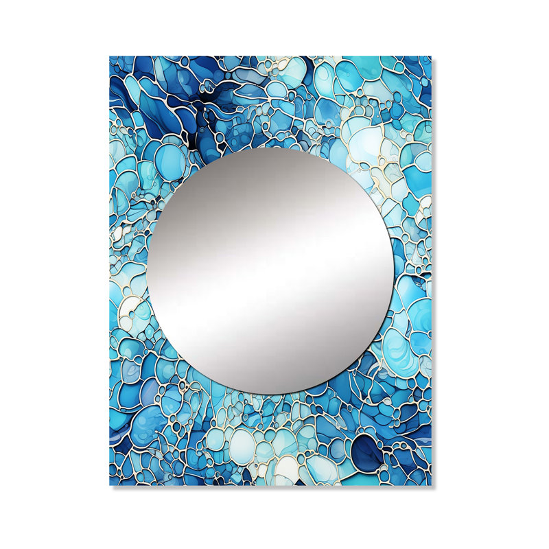 Georgetown océan bleu mosaïque turquoise - miroir unique tropical, botanique, grand miroir mural floral, impression d'art en métal