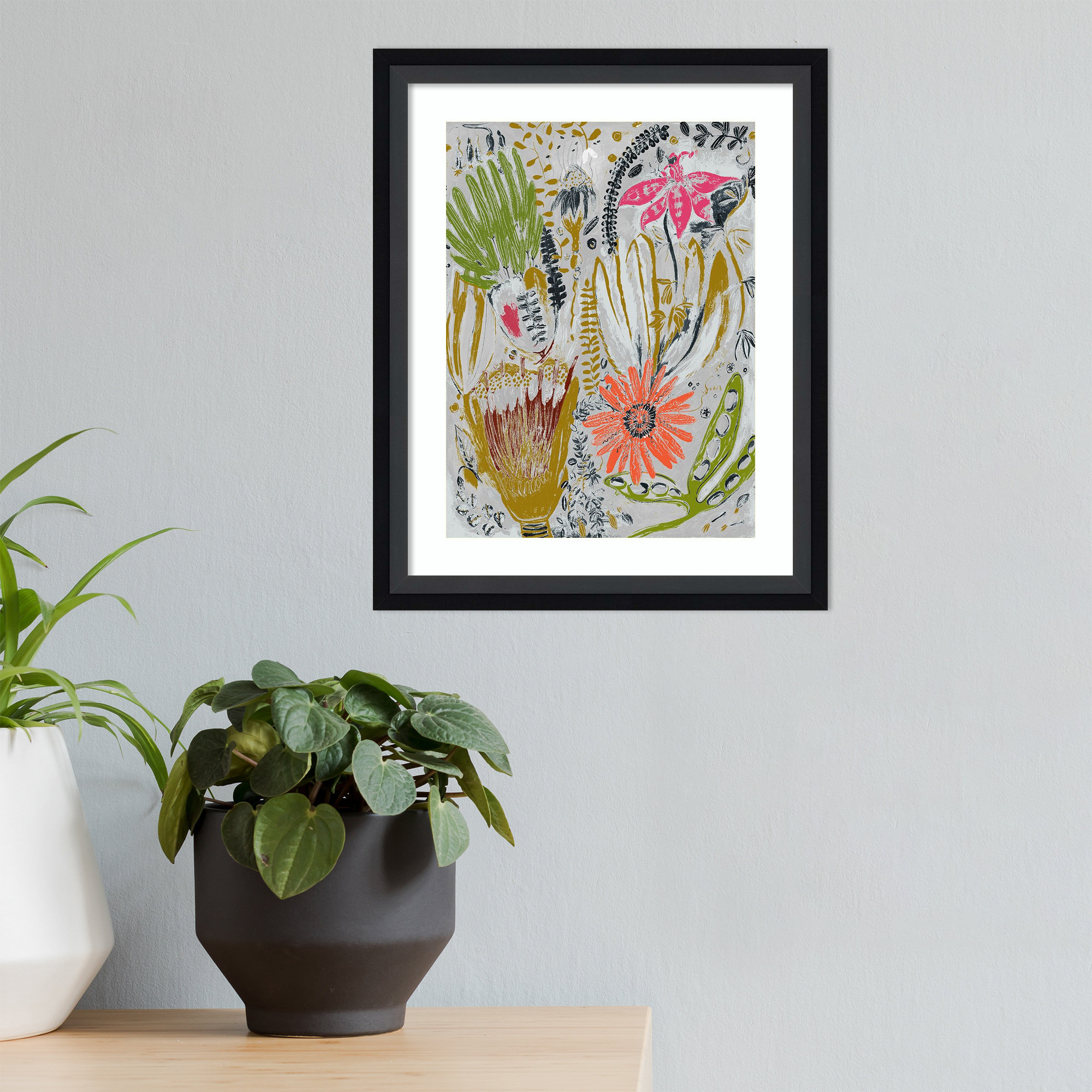 Tropical Blooms by Maya Woods, 11" W x 13" H, Black