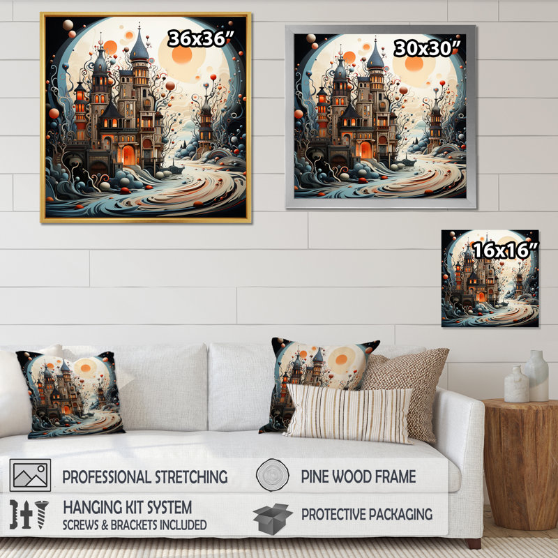 «Dreamy Castle II», reproduction sur toile, Cadre simple noir, H 24 po x l 24 po x P 1 po