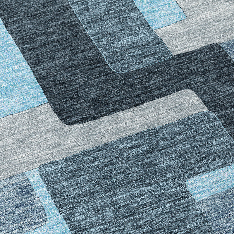 Sky Blue Geometric Synthetic Round 8 ft Rug
