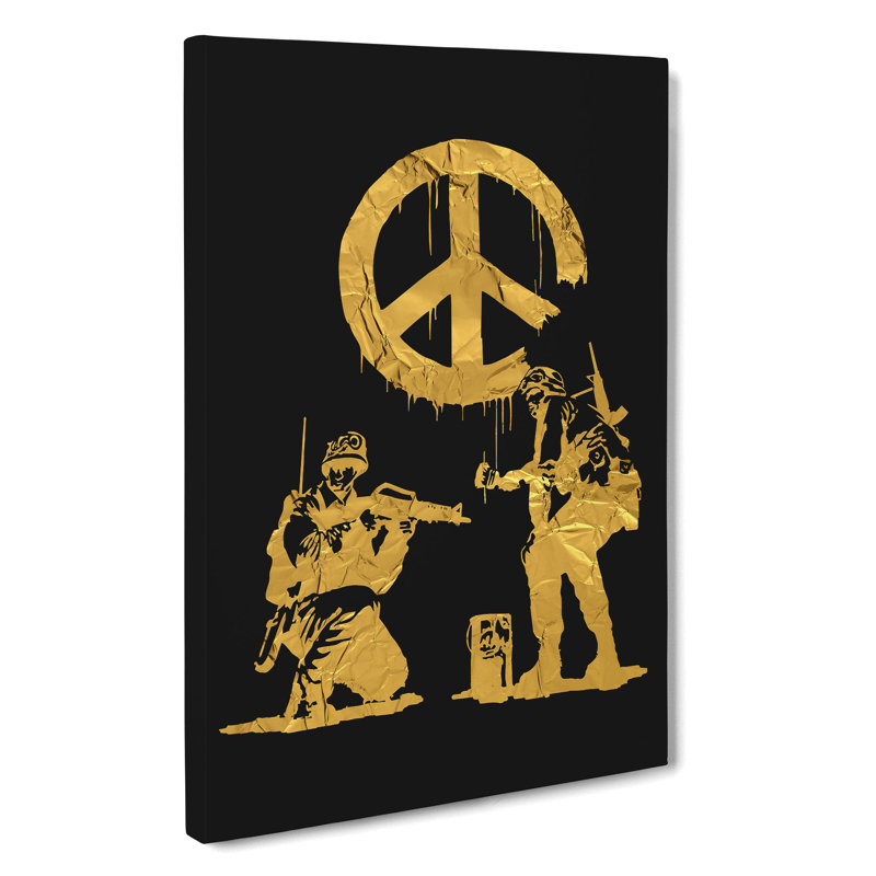 Banksy In Gold Peace Soldiers - Wrapped Canvas Print, 91cm H x 60cm W x 3cm D