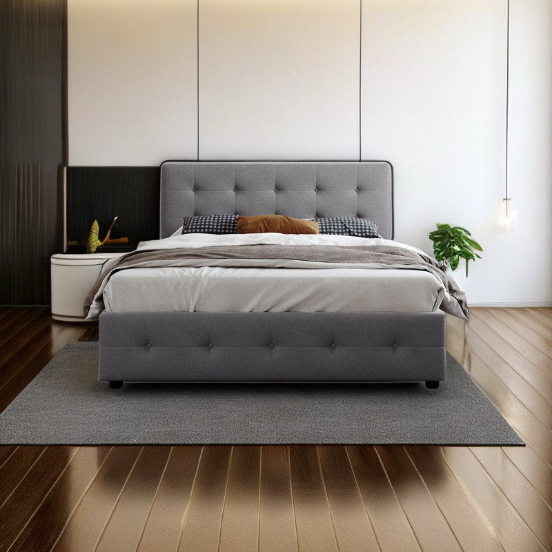Lit plateforme avec rangement Bodwar, Gris clair