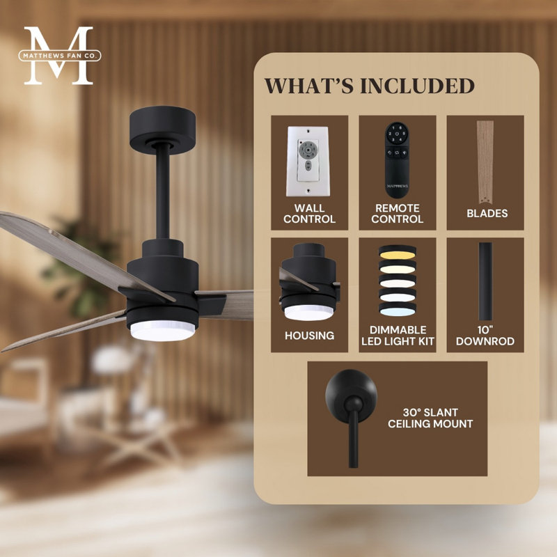 Alessandra - Three Blade Transitional Ceiling Fan -LED, Matte Black, 56", Matte Black