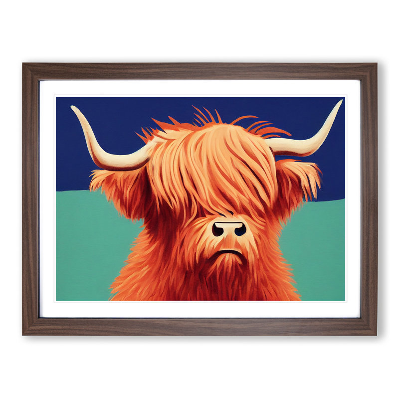 Highland Cow - Single Picture Frame Print, 46cm H x 64cm W x 2cm D, Walnut