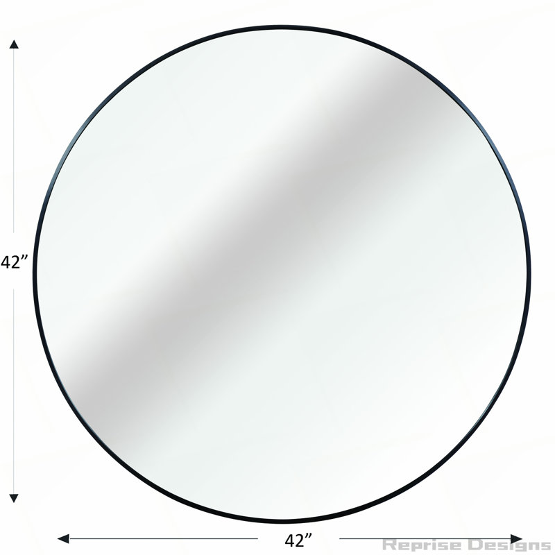 Miroir en métal, 42 po x 42 po, Noir, Rond