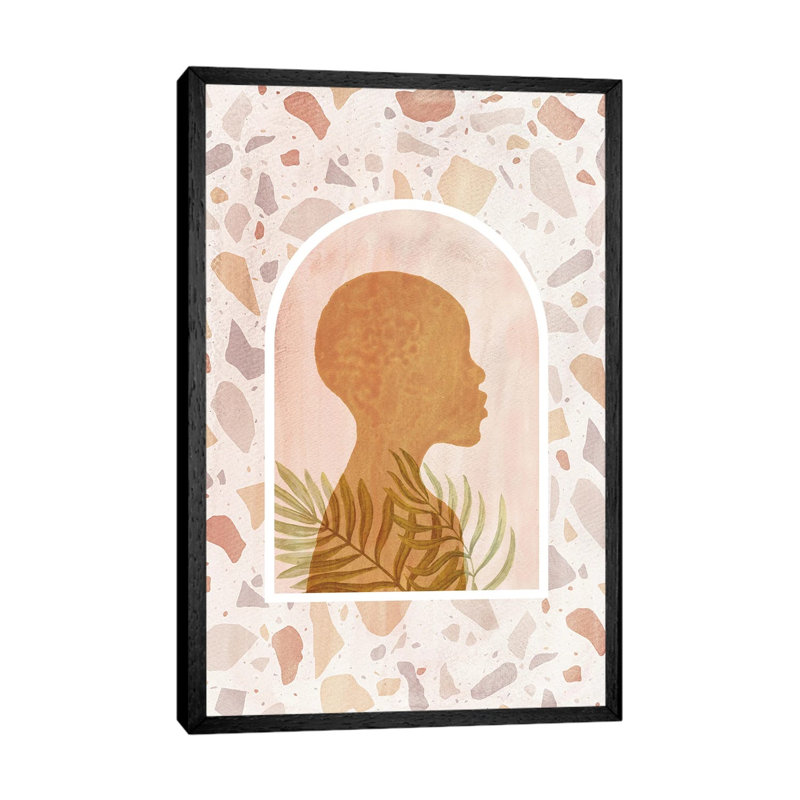 African Girl And Terrazzo Pattern by Whales Way - Painting on Canvas, Black Framed, 66.04cm H x 45.72cm W x 3.81cm D