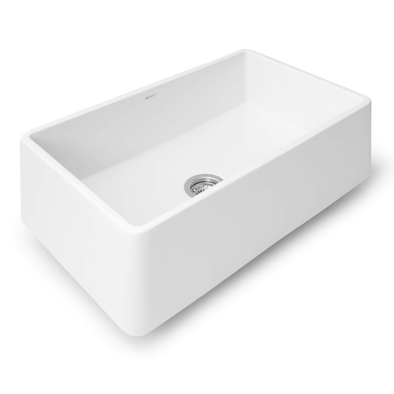 Fiamma 33" L x 20" W Farmhouse Kitchen Sink with Sink Grid and Drain Assembly, White