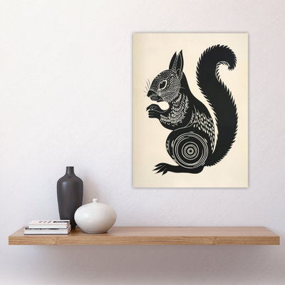 Tribal Squirrel Artwork Black Wall Art Print