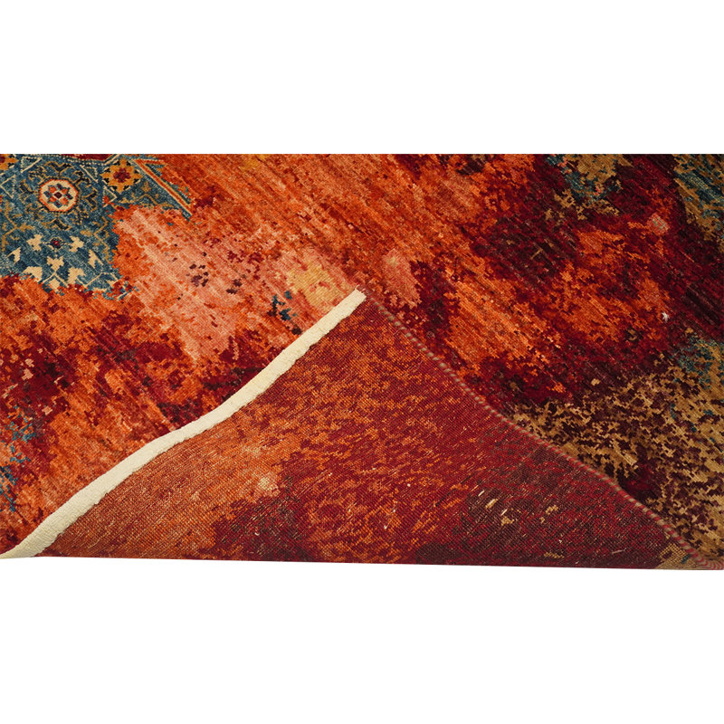 Tapis rouge / bleu / orange noué à la main de haute qualité